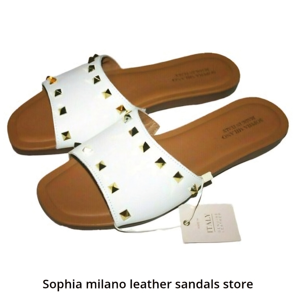 Sophia Milano White Leather Sandals with Gold Accents